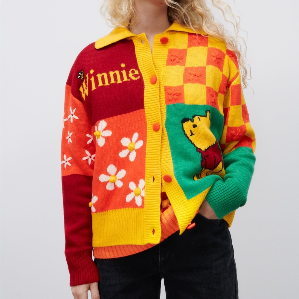Zara Winnie the Pooh embroidered cardigan sweater with buttons size Small